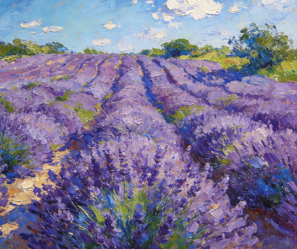 Vibrant Provence Lavender Landscape, Original Wall Art Paintings, Landscape Paintings for Living Room, Small Paintings on Canvas, Landscape Oil Paintings, Hand Painted Canvas Art-Paintingforhome