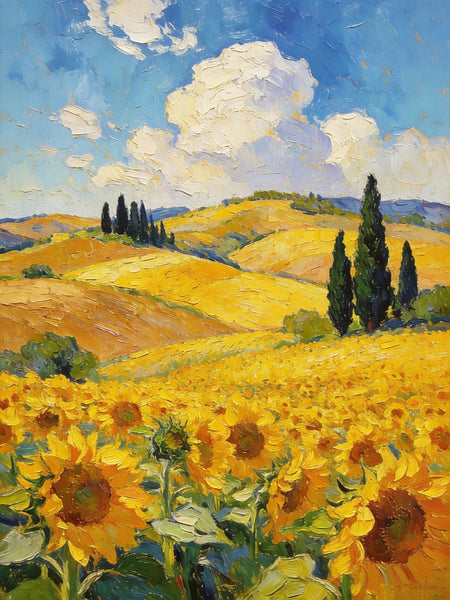 Original Landscape Artwork, Small Oil Paintings, Provence Sunflower Fields in Bloom, Small Paintings On Canvas, Hand Painted Canvas Art, Heavy Texture Wall Art Paintings-Paintingforhome