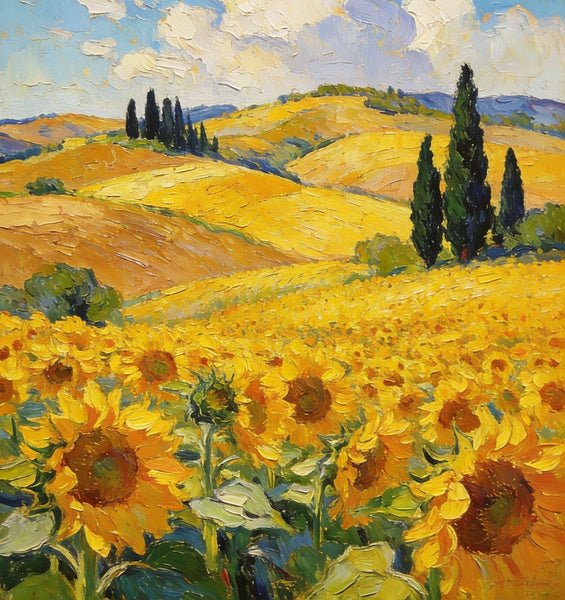 Original Landscape Artwork, Small Oil Paintings, Provence Sunflower Fields in Bloom, Small Paintings On Canvas, Hand Painted Canvas Art, Heavy Texture Wall Art Paintings-Paintingforhome