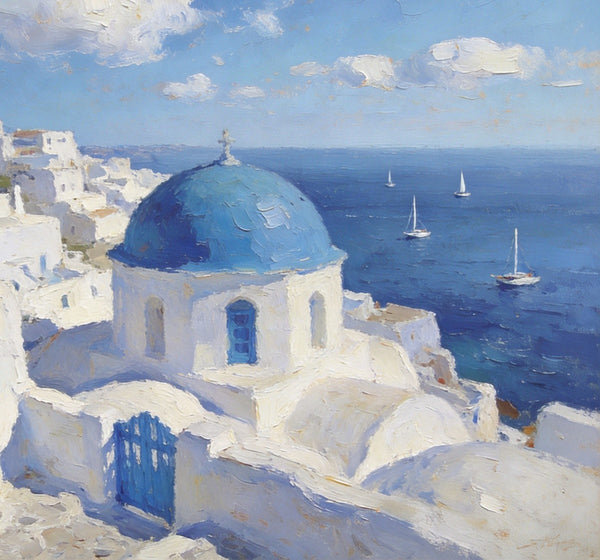 Heavy Texture Artwork, Aegean's Azure Allure, Seashore Beach Painting, Hand Painted Canvas Art, Small Oil Paintings, Original Landscape Paintings, Buy Painting Online