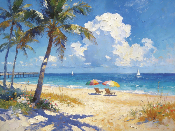 Beach Bliss by the Ocean, Seashore Paintings, Hand Painted Canvas Art, Small Oil Paintings, Landscape Canvas Paintings, Original Canvas Paintings, Small Wall Art Paintings-Paintingforhome