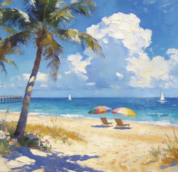 Beach Bliss by the Ocean, Seashore Paintings, Hand Painted Canvas Art, Small Oil Paintings, Landscape Canvas Paintings, Original Canvas Paintings, Small Wall Art Paintings-Paintingforhome