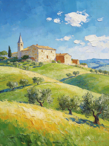Rolling Hills of Tuscany, Original Landscape Artwork, Small Oil Paintings, Small Paintings On Canvas, Hand Painted Canvas Art, Heavy Texture Wall Art Paintings-Paintingforhome