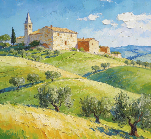 Rolling Hills of Tuscany, Original Landscape Artwork, Small Oil Paintings, Small Paintings On Canvas, Hand Painted Canvas Art, Heavy Texture Wall Art Paintings-Paintingforhome