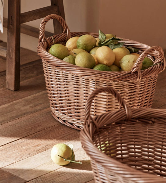 Willow Weaving Baskets for Vegetable, Natural Fruit Basket, Kitchen Storage Baskets, Large Picnic Food Basket with Handle, Natural Hand-woven Wicker Storage Basket-Paintingforhome