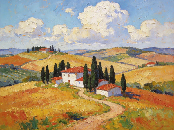 Landscape Paintings on Canvas, Charming Tuscan Countryside View, Original Oil Paintings for Living Room, Palette Knife Canvas Art, Small Landscape Paintings, Hand Painted Oil Paintings-Paintingforhome