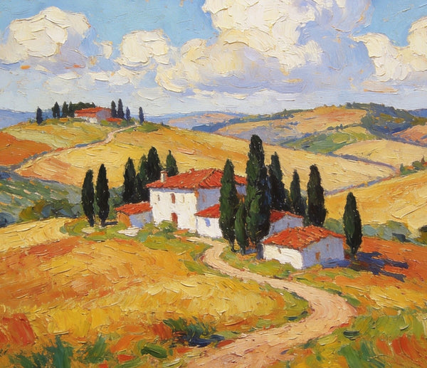Landscape Paintings on Canvas, Charming Tuscan Countryside View, Original Oil Paintings for Living Room, Palette Knife Canvas Art, Small Landscape Paintings, Hand Painted Oil Paintings-Paintingforhome