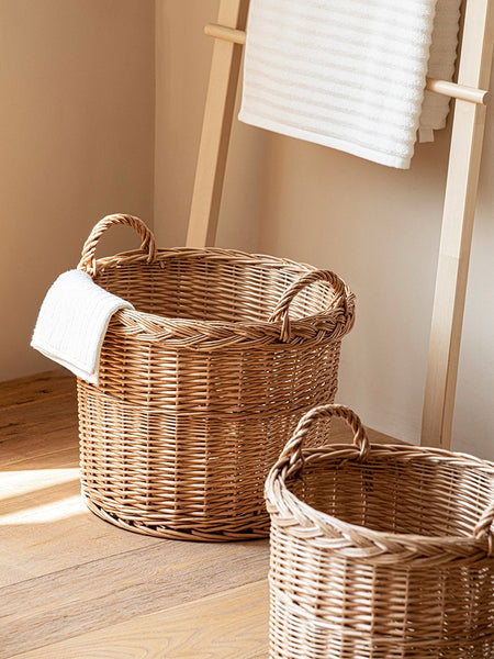 Round Storage Basket for Clothes, Natural Hand-woven Wicker Storage Basket for Clothes, Extra Large Kitchen Storage Baskets, Willow Weaving Baskets for Clothes-Paintingforhome