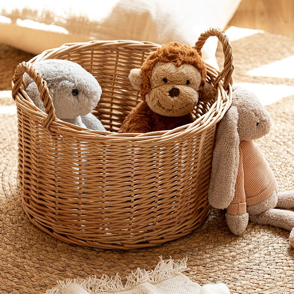 Small Picnic Fruit Basket with Handle, Kitchen Storage Baskets, Natural Hand-woven Wicker Round Storage Basket, Small Willow Weaving Baskets for Vegetable, Natural Fruit Storage Basket-Paintingforhome