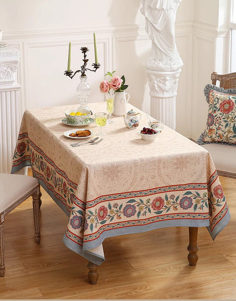 Flower Farmhouse Table Cover, Modern Tablecloth, Rectangle Tablecloth Ideas for Dining Table, Square Linen Tablecloth for Coffee Table-Paintingforhome