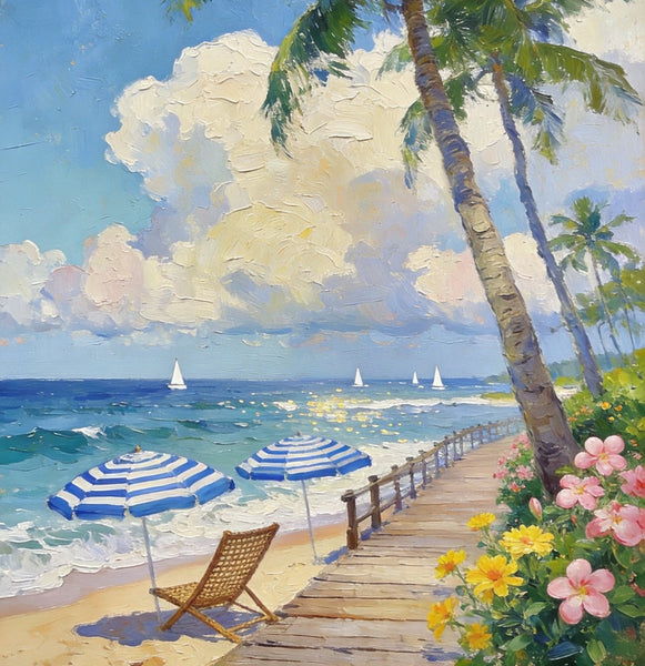 Original Landscape Art, Beach Paradise Found, Hand Painted Canvas Art, Buy Paintings Online, Heavy Texture Wall Art Paintings, Small Paintings On Canvas-Paintingforhome