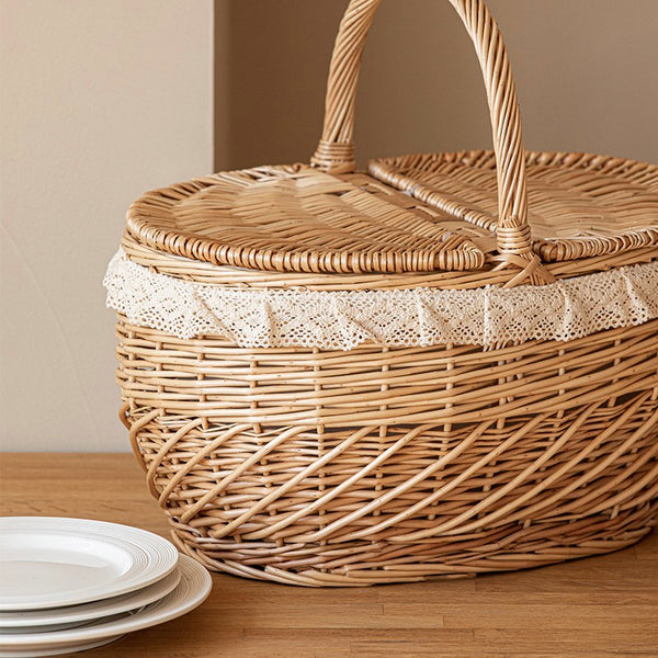 Extra Large Kitchen Storage Baskets, Picnic Storage Basket with Handle, Natural Hand-woven Wicker Storage Basket, Lovely Willow Weaving Baskets for Vegetable, Natural Fruit Storage Baskets-Paintingforhome
