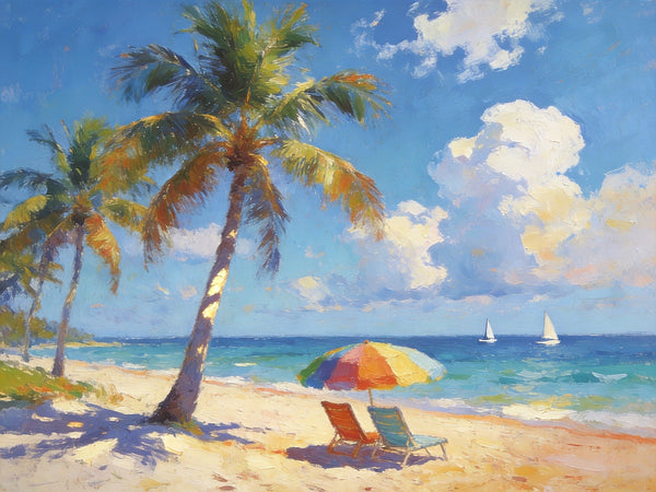 Tropical Coastal Charm, Buy Painting Online, Seashore Beach Paintings, Small Oil Paintings, Original Landscape Paintings, Hand Painted Canvas Art, Heavy Texture Artwork