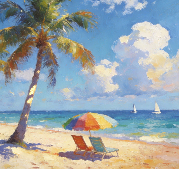 Tropical Coastal Charm, Buy Painting Online, Seashore Beach Paintings, Small Oil Paintings, Original Landscape Paintings, Hand Painted Canvas Art, Heavy Texture Artwork