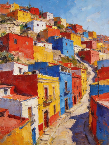 Guanajuato's Luminous Color Town, Original Wall Art Paintings, Hand Painted Canvas Wall Art, Heavy Texture Artwork, Small Oil Paintings-Paintingforhome