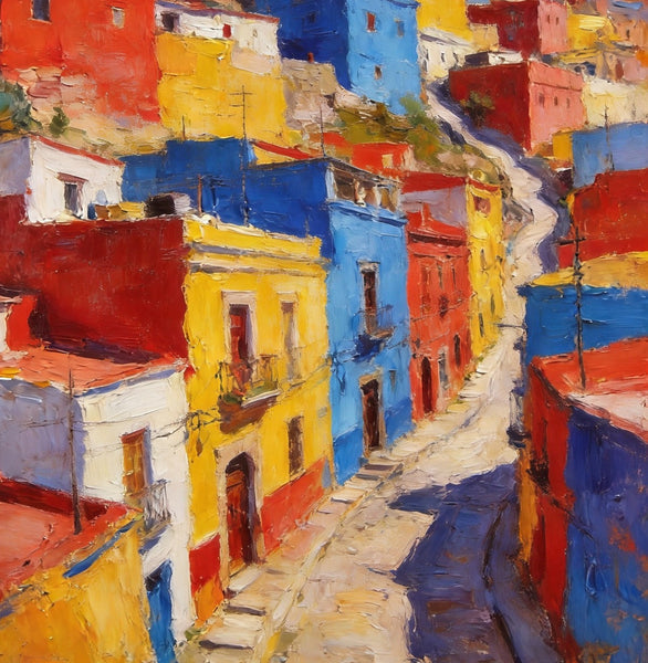 Guanajuato's Luminous Color Town, Original Wall Art Paintings, Hand Painted Canvas Wall Art, Heavy Texture Artwork, Small Oil Paintings-Paintingforhome