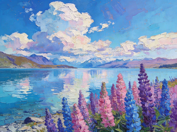 Lake Serenity in New Zealand's South, Original Oil Paintings, Palette Knife Oil Paintings, Small Landscape Paintings on Canvas, Original Landscape Paintings, Hand Painted Canvas Art-Paintingforhome