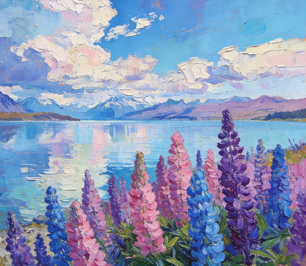 Lake Serenity in New Zealand's South, Original Oil Paintings, Palette Knife Oil Paintings, Small Landscape Paintings on Canvas, Original Landscape Paintings, Hand Painted Canvas Art-Paintingforhome