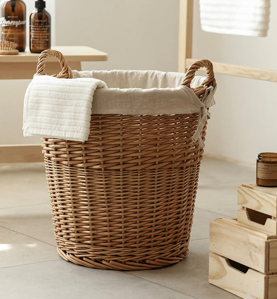 Large Food Storage Basket with Handle, Natural Hand-woven Wicker Storage Basket for Clothes, Willow Weaving Baskets for Clothes, Extra Large Kitchen Storage Baskets-Paintingforhome