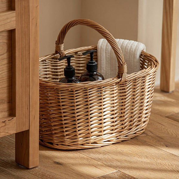 Small Picnic Storage Basket with Handle, Hand-woven Wicker Storage Basket, Willow Weaving Baskets for Vegetable, Natural Fruit Basket, Kitchen Storage Baskets-Paintingforhome