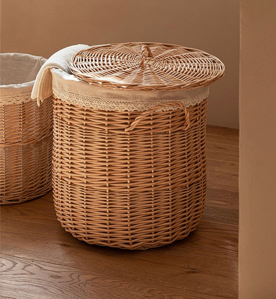 Hand-woven Wicker Storage Basket for Clothes, Large Round Storage Basket for Clothes, Willow Weaving Baskets for Clothes, Extra Large Kitchen Storage Baskets-Paintingforhome