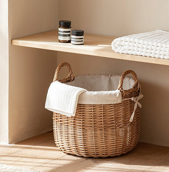 Large Round Storage Basket for Clothes, Natural Hand-woven Wicker Storage Basket for Clothes, Willow Weaving Baskets for Clothes, Extra Large Kitchen Storage Baskets-Paintingforhome