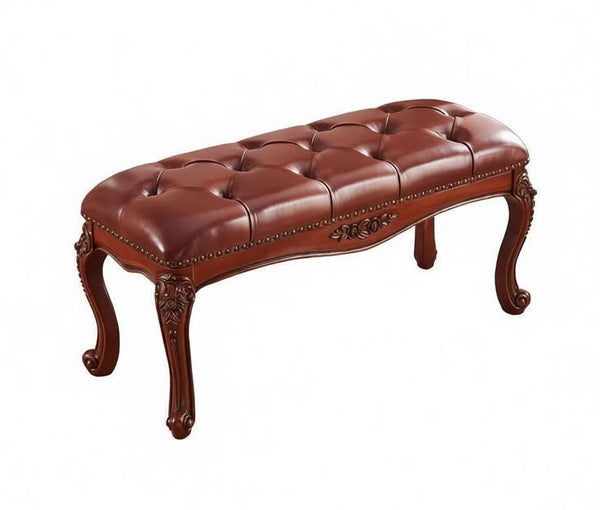 Dressing Table Stool, Rubber Wood Footstool, Vintage Chestnut Brown Leather Stool, Genuine Leather Solid Wood Entry Bench, Farmhouse Entryway Bench, Leather Lounge Chair Modern-Paintingforhome