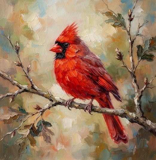 Original Oil Paintings, Northern Cardinal Bird Painting, Hand Painted Canvas Art, Small Art on Canvas, Heavy Texture Painting, Miniature Wall Art