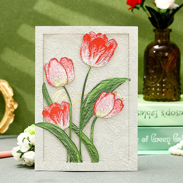 Creative Birthday Greeting Card, Tulip Flower Greeting Cards, Beautiful Greeting Cards to Friends, Original Handmade Greeting Cards-Paintingforhome