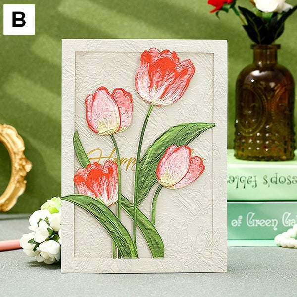 Creative Birthday Greeting Card, Tulip Flower Greeting Cards, Beautiful Greeting Cards to Friends, Original Handmade Greeting Cards-Paintingforhome