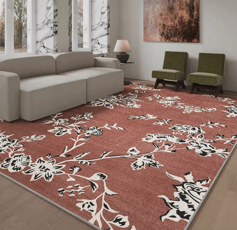 Abstract Contemporary Rugs Next to Bed, Flower Pattern Contemporary Modern Rugs, Modern Rugs for Living Room, Modern Rugs for Dining Room-Paintingforhome