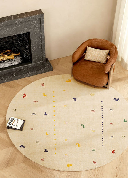 Geometric Modern Rug Ideas for Living Room, Circular Modern Rugs for Bathroom, Modern Rugs for Children's Room, Abstract Contemporary Round Rugs for Dining Room-Paintingforhome