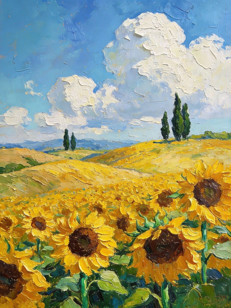 Dreamy Provence Sunflower Scenery, Original Landscape Artwork, Small Oil Paintings, Small Paintings for Dining Room, Hand Painted Wall Art Paintings, Heavy Texture Canvas Art-Paintingforhome