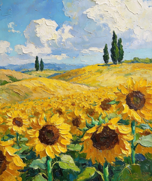 Dreamy Provence Sunflower Scenery, Original Landscape Artwork, Small Oil Paintings, Small Paintings for Dining Room, Hand Painted Wall Art Paintings, Heavy Texture Canvas Art-Paintingforhome