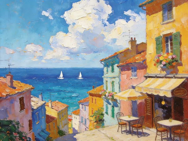 Landscape Canvas Paintings, Beach Town Tranquil Scenery, Hand Painted Canvas Art, Small Oil Paintings, Small Wall Art Paintings, Original Canvas Paintings-Paintingforhome