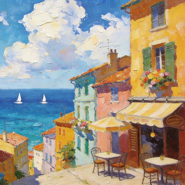 Landscape Canvas Paintings, Beach Town Tranquil Scenery, Hand Painted Canvas Art, Small Oil Paintings, Small Wall Art Paintings, Original Canvas Paintings-Paintingforhome