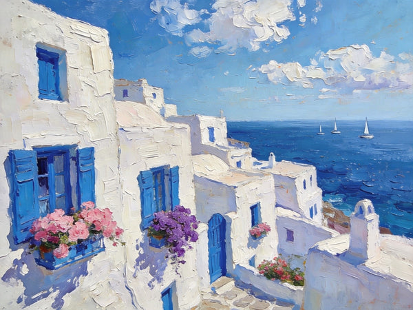 Original Oil Paintings, Azure Waves and White Washes, Aegean Blue Sea, Small Landscape Paintings on Canvas, Palette Knife Oil Paintings, Landscape Canvas Paintings, Hand Painted Canvas Art-Paintingforhome