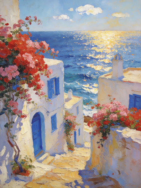 Original Wall Art Paintings, Aegean Serenity, Seashore Paintings, Heavy Texture Artwork, Canvas Paintings for Living Room, Small Oil Paintings, Hand Painted Canvas Wall Art-Paintingforhome
