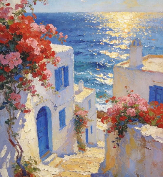 Original Wall Art Paintings, Aegean Serenity, Seashore Paintings, Heavy Texture Artwork, Canvas Paintings for Living Room, Small Oil Paintings, Hand Painted Canvas Wall Art-Paintingforhome
