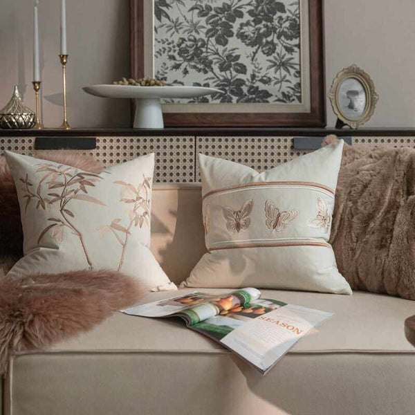 Modern Decorative Pillows for Bedroom, Decorative Pillow Arrangement Ideas for Couch, Embroidered Butterfly Pillow Covers, Large Decorative Throw Pillows for Living Room-Paintingforhome