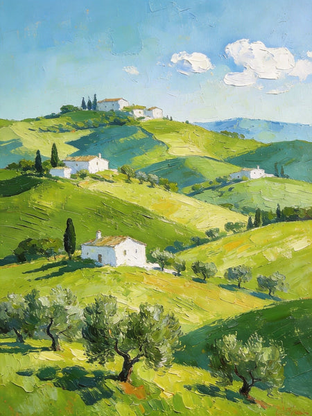 The Tuscan Spring Hills, Small Canvas Paintings, Oil Paintings On Canvas, Original Landscape Wall Art, Hand Painted Canvas Art, Heavy Texture Artwork-Paintingforhome