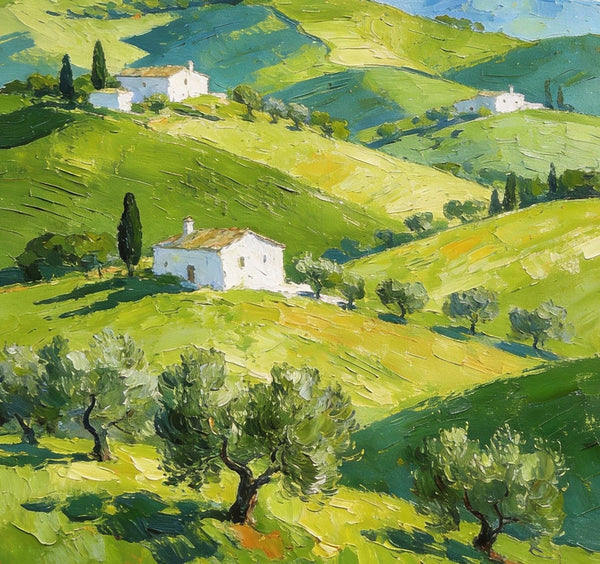 The Tuscan Spring Hills, Small Canvas Paintings, Oil Paintings On Canvas, Original Landscape Wall Art, Hand Painted Canvas Art, Heavy Texture Artwork-Paintingforhome