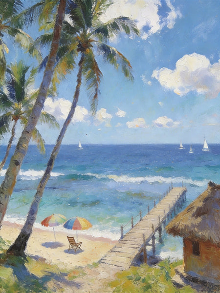 Heavy Texture Artwork, Palm Trees on the Beach, Seashore Paintings, Canvas Paintings for Bedroom, Original Landscape Paintings, Small Oil Paintings, Hand Painted Canvas Wall Art-Paintingforhome
