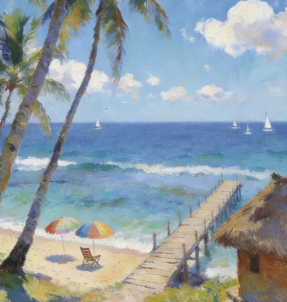 Heavy Texture Artwork, Palm Trees on the Beach, Seashore Paintings, Canvas Paintings for Bedroom, Original Landscape Paintings, Small Oil Paintings, Hand Painted Canvas Wall Art-Paintingforhome