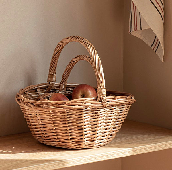 Large Picnic Food Basket with Handle, Lovely Willow Weaving Baskets for Vegetable, Natural Hand-woven Wicker Storage Basket, Natural Fruit Basket, Kitchen Storage Baskets-Paintingforhome