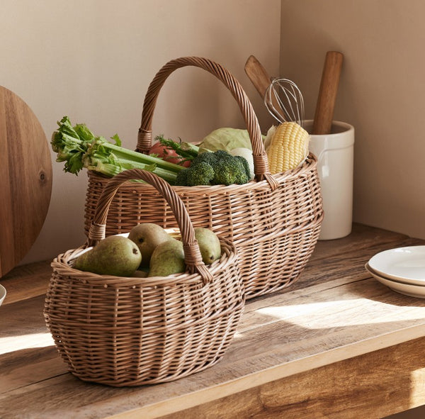 Large Picnic Food Basket with Handle, Natural Hand-woven Wicker Storage Basket, Willow Weaving Baskets for Vegetable, Natural Fruit Basket, Kitchen Storage Baskets-Paintingforhome