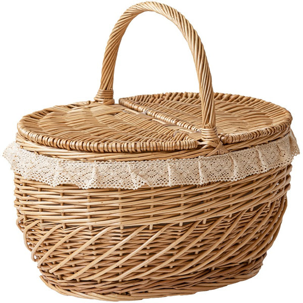 Extra Large Kitchen Storage Baskets, Picnic Storage Basket with Handle, Natural Hand-woven Wicker Storage Basket, Lovely Willow Weaving Baskets for Vegetable, Natural Fruit Storage Baskets-Paintingforhome