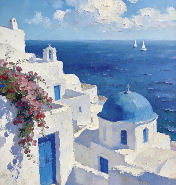 Eternal Aegean Beauty, Small Paintings On Canvas, Hand Painted Canvas Art, Original Landscape Art, Small Oil Paintings, Heavy Texture Wall Art Paintings-Paintingforhome