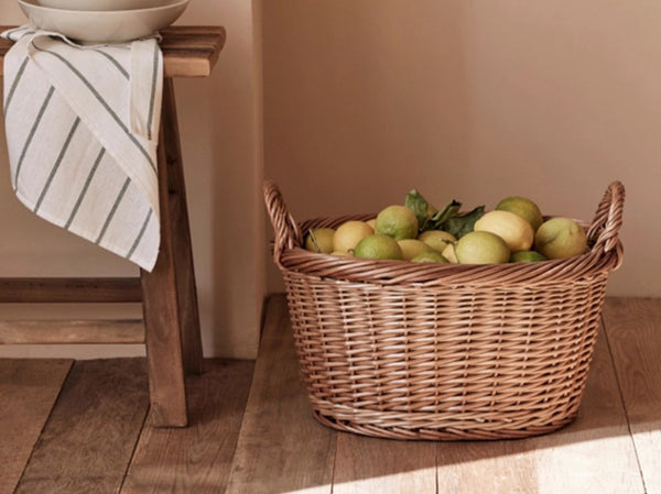 Willow Weaving Baskets for Vegetable, Natural Fruit Basket, Kitchen Storage Baskets, Large Picnic Food Basket with Handle, Natural Hand-woven Wicker Storage Basket-Paintingforhome