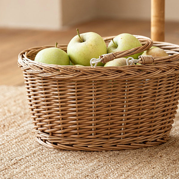 Kitchen Storage Baskets, Small Picnic Food Basket with Handle, Natural Hand-woven Wicker Storage Basket, Willow Weaving Baskets for Vegetable, Natural Fruit Basket-Paintingforhome